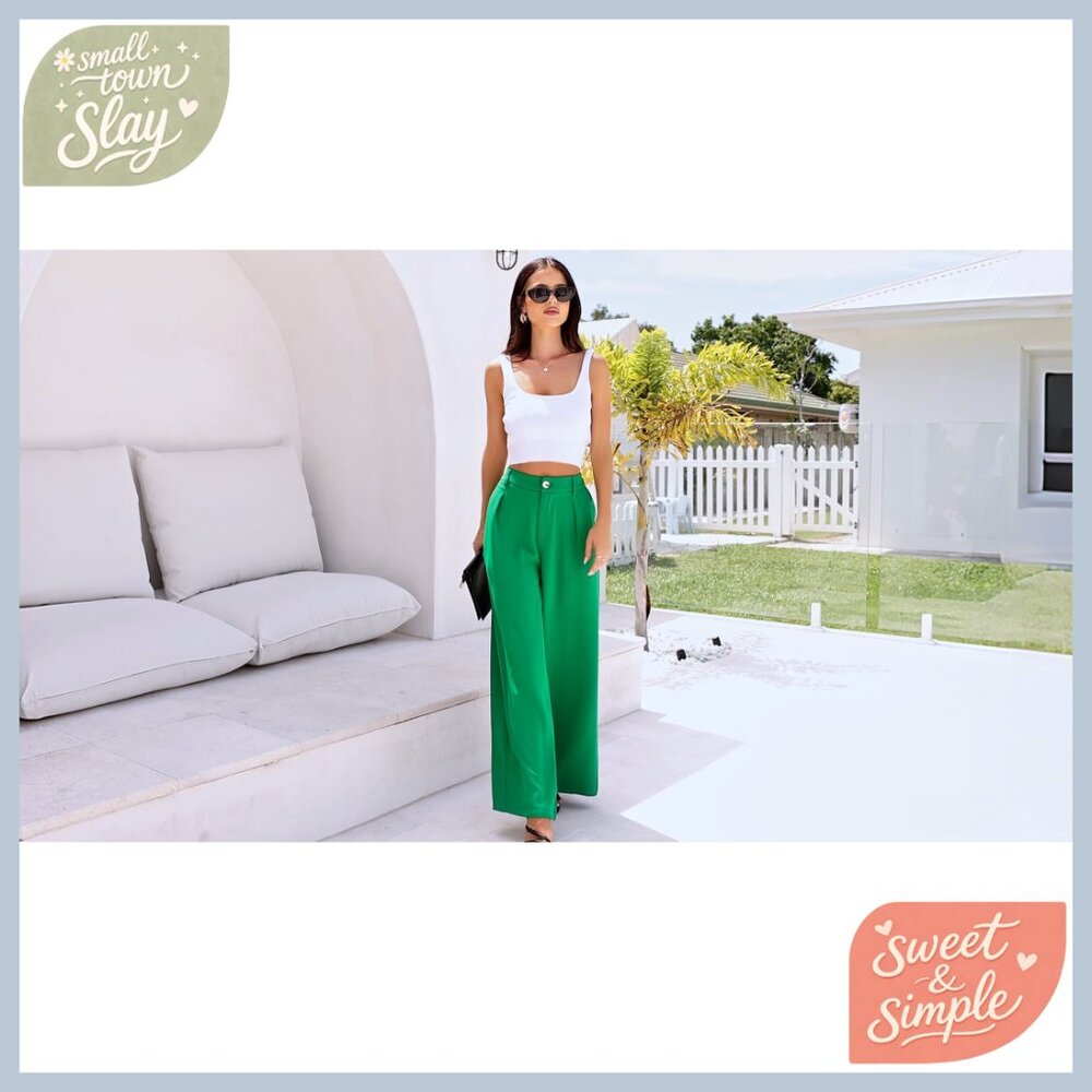 High Waisted Wide Leg Palazzo Pants Business Casual Office Work Trousers - Picture 7 of 7